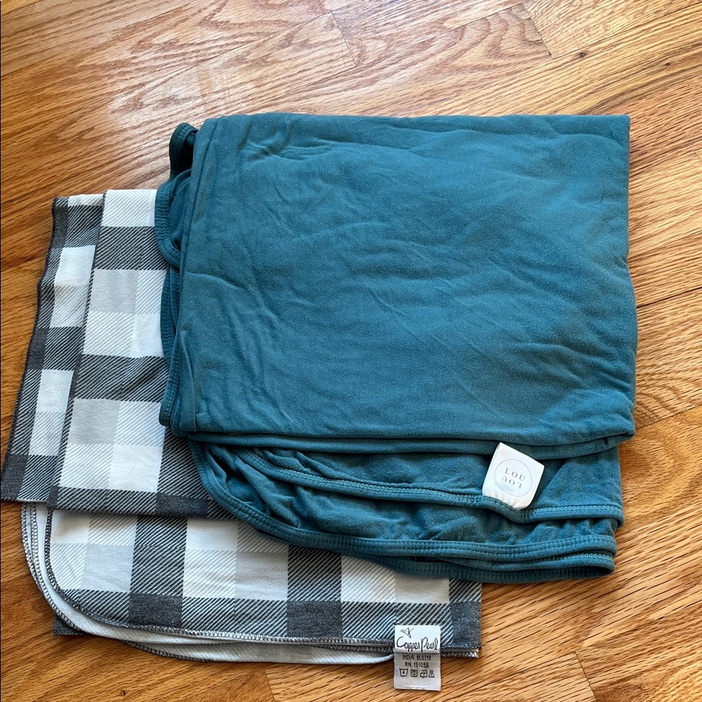 Lou Lou and Copper Pearl Teal and Black Checkered swaddle blankets BUNDLE